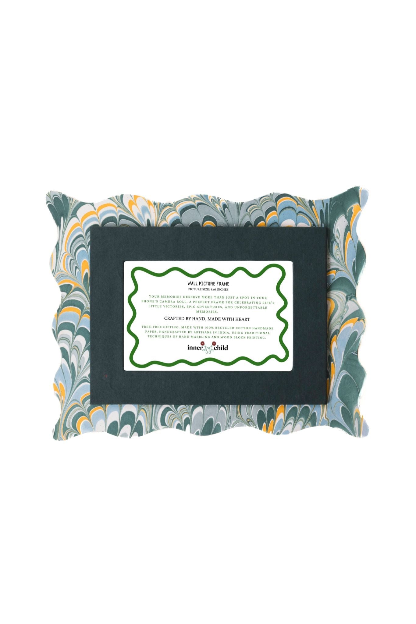 Scalloped Hand-Marbled Picture Frame 4x6 in Blue