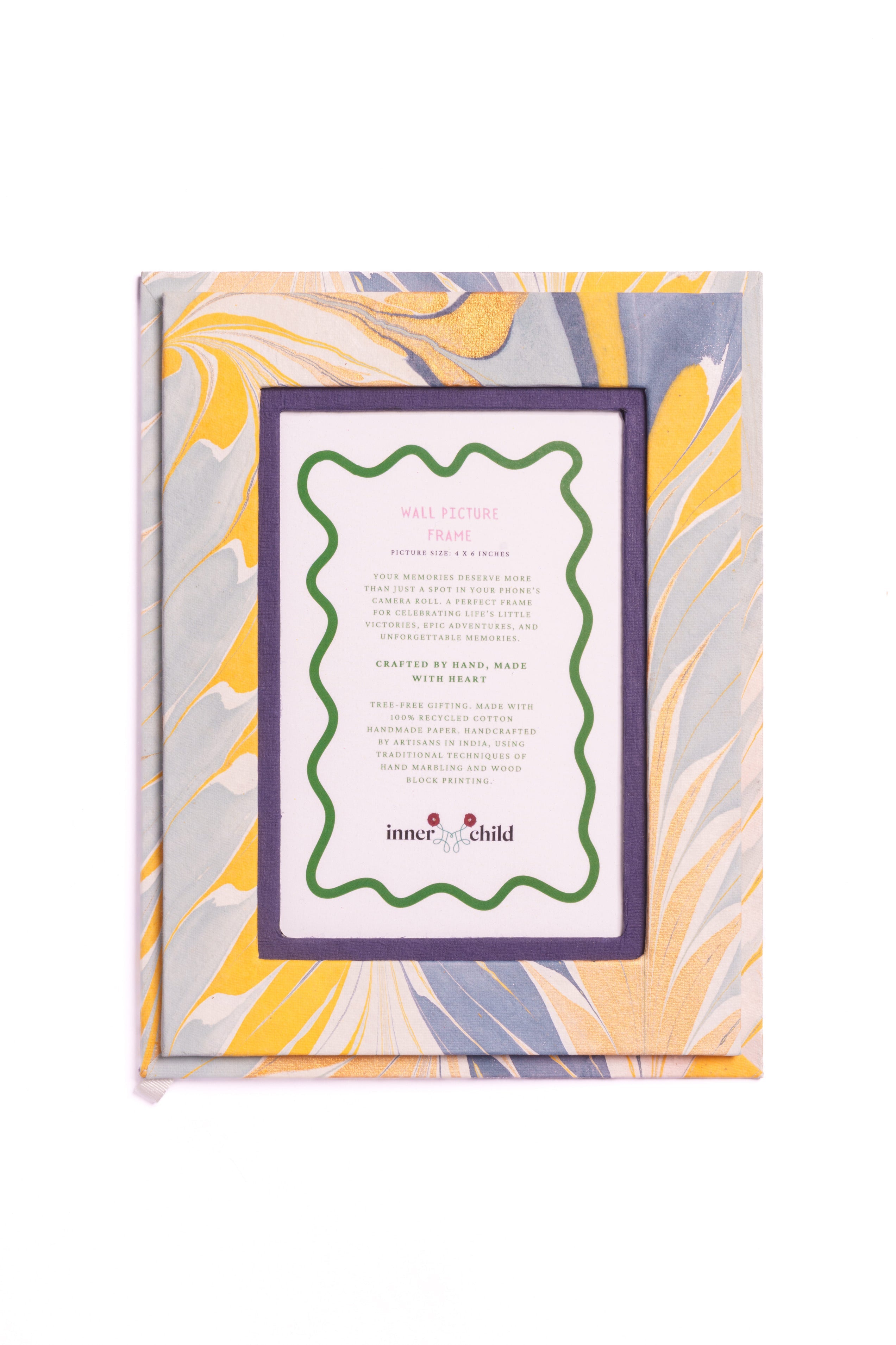 Hand-Marbled Picture Frame 4x6 in Blue & Gold