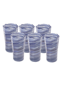 Tall Hand Blown Tumbler in Indigo Mix, Set of 6