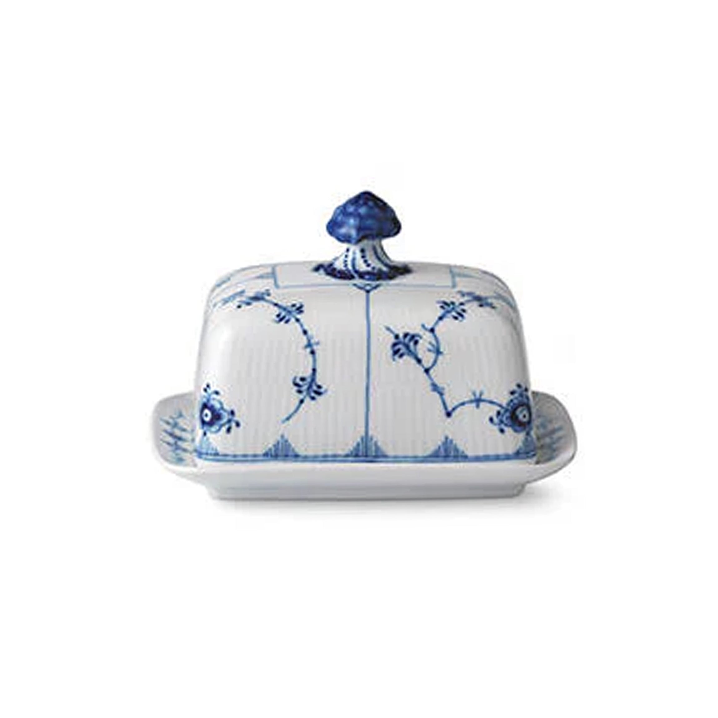 Blue Fluted Plain Butter Dish 14 oz