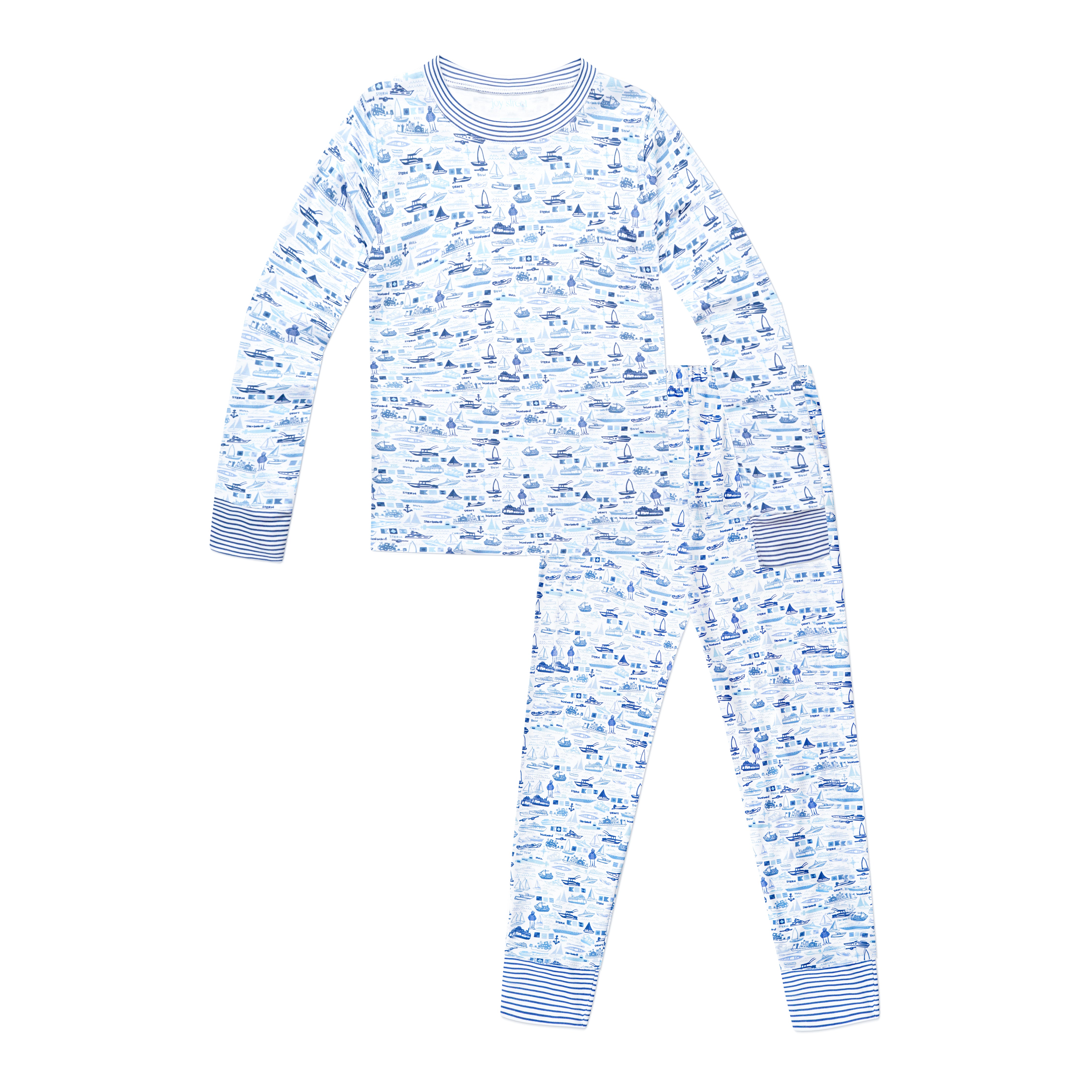 Kid's Boats Two Piece Pajamas in Blue