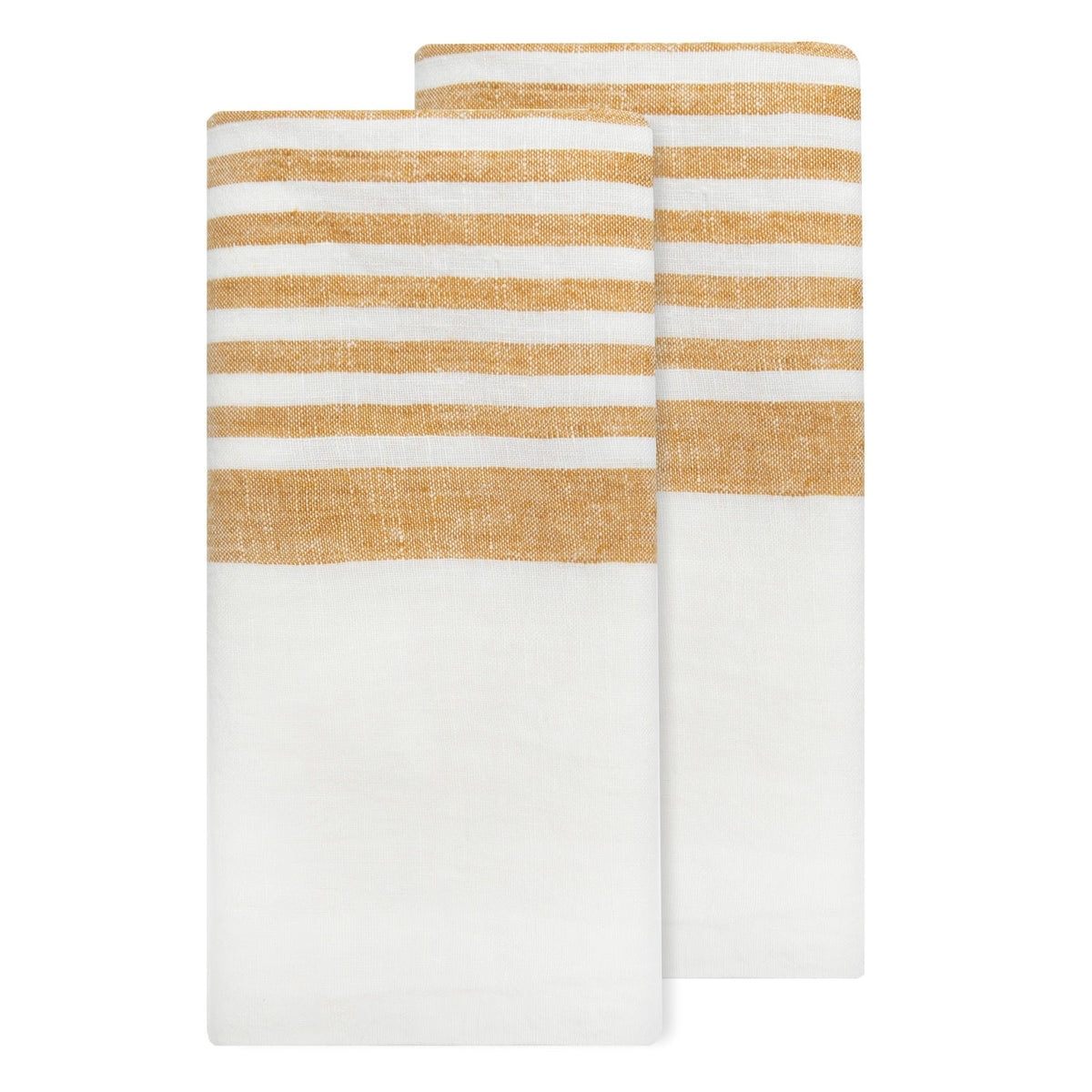 Brittany White Tea Towels in White & Mustard, Set of 2