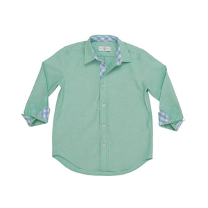 Brooks Button Down in Academy Green with Blue Gingham