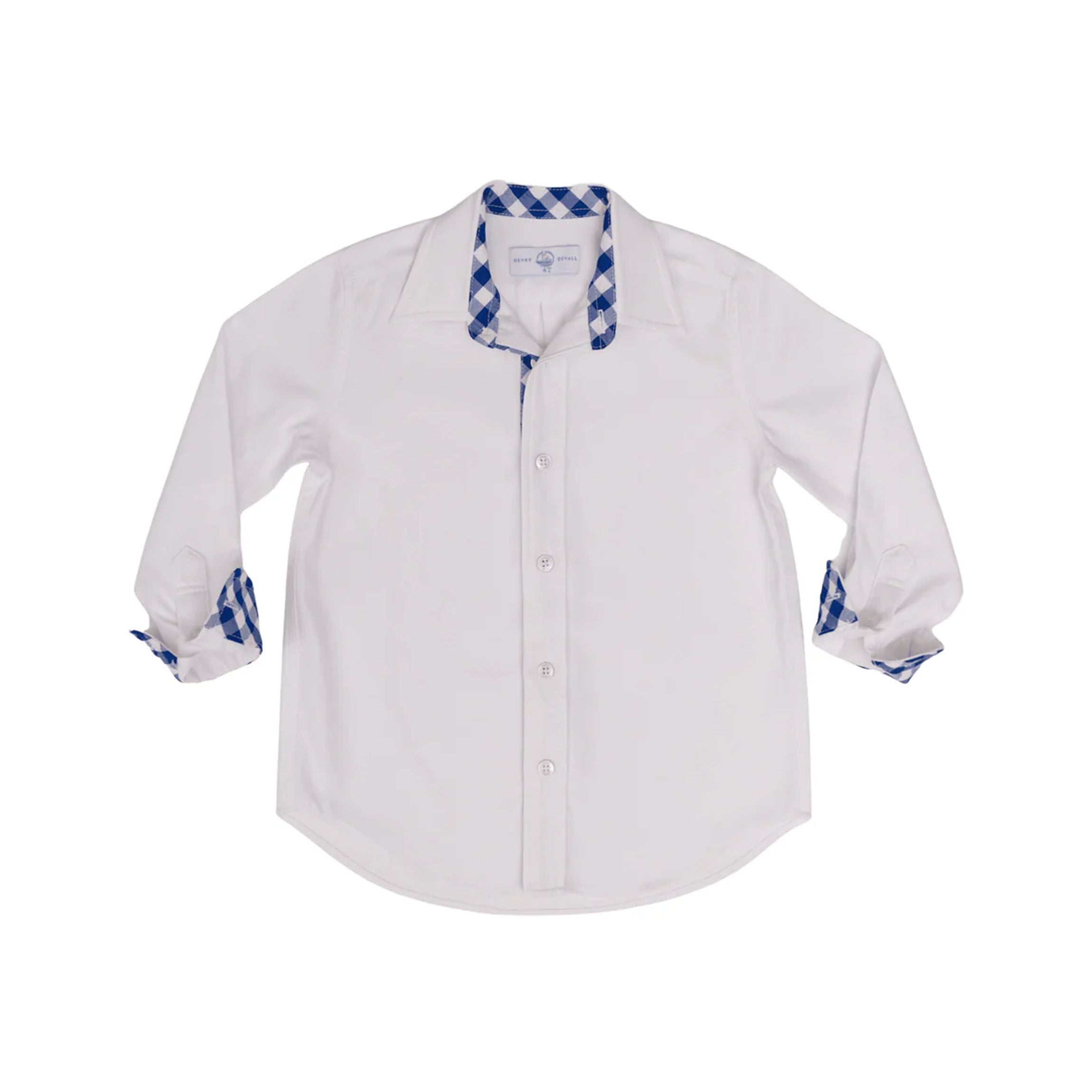 Brooks Button Down in Oxford White with Navy Gingham Trim