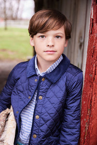 Little English classic tween boys button down shirt in gray blue gingham pattern