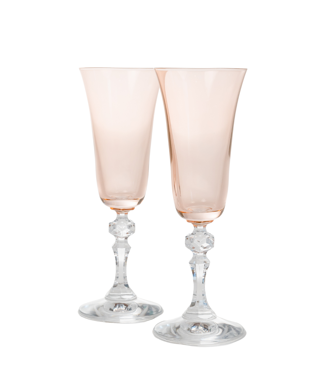 Estelle Colored Regal Flute With Clear Stem, Set of 2 in Blush Pink