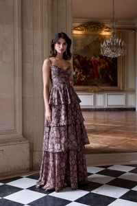 The Caterina Dress in Chocolate Peony Print