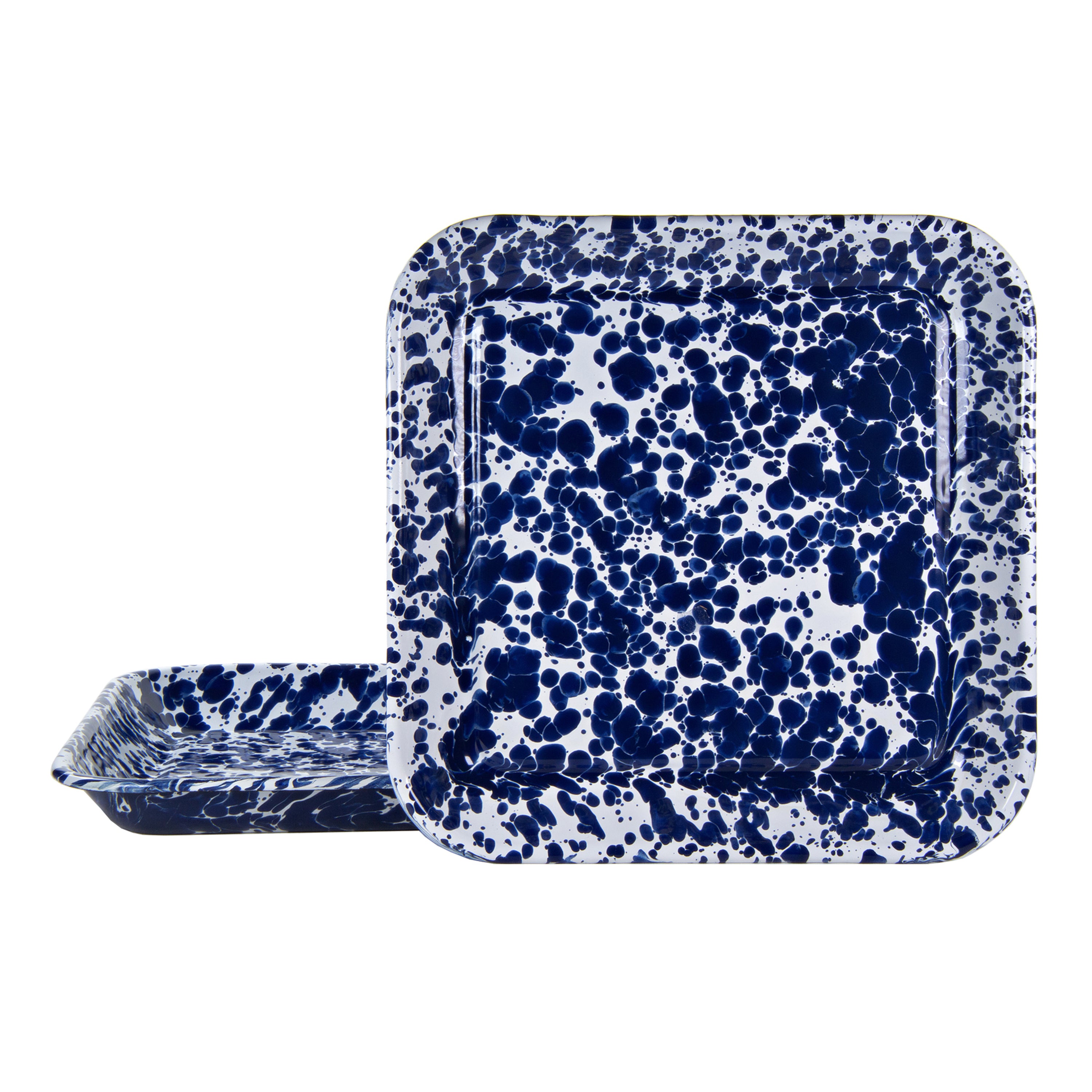 Square Trays in Cobalt Swirl, Set of 2