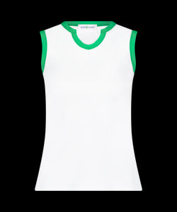 Stacy Tank in Bright White with Kelly Green Trim