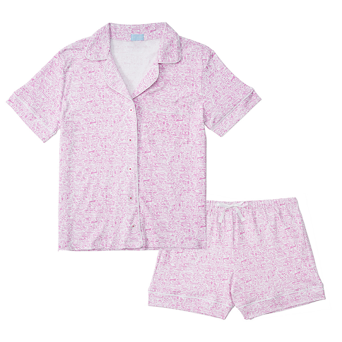 Joy Street Women's Button Front Cape Cod Pajama Short Set, Pink