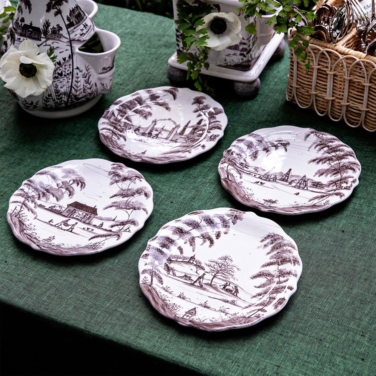 Country Estate Party Plate Assorted, Set of 4 in Flint Grey