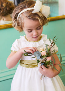 Flower Girl Ivory Dress with Green Silk Sash (6mths-10yrs) Dresses from Pepa London