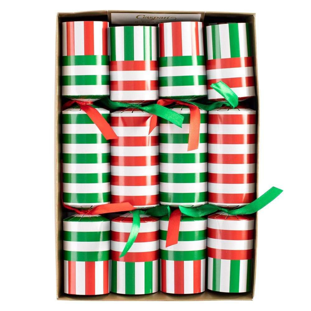 Club Stripe Celebration Christmas Crackers in Red & Green, 8 Per Box