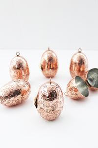 CMK Copper Etched Bird & Floral Egg Ornaments, Set of 4