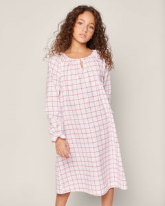 Girl’s Twill Delphine Nightgown in Garnet Tattersall