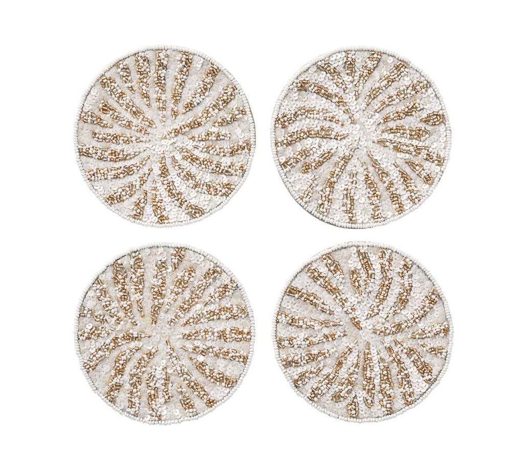 Kim Seybert, Inc.Fireworks Drink Coasters in White, Gold & Silver, Set of 4 in a Gift BagDrink Coasters