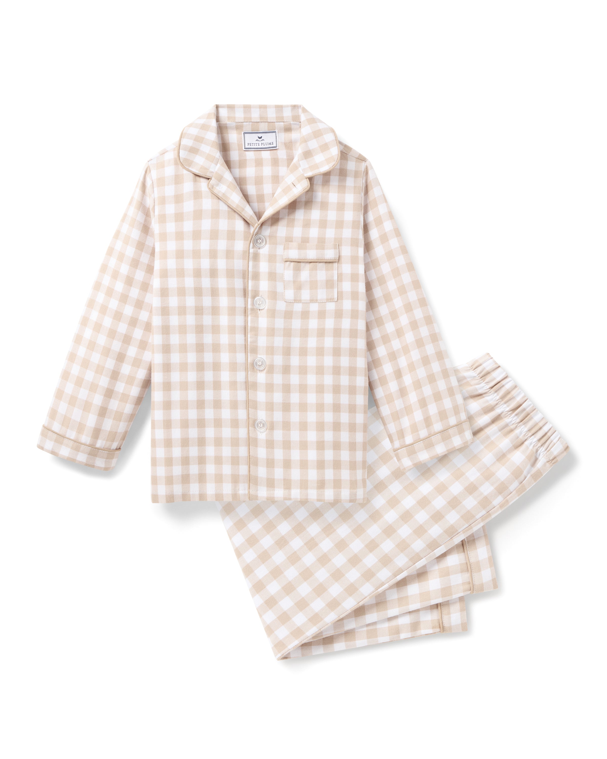 Kid’s Twill Pajama Set in Camel Gingham