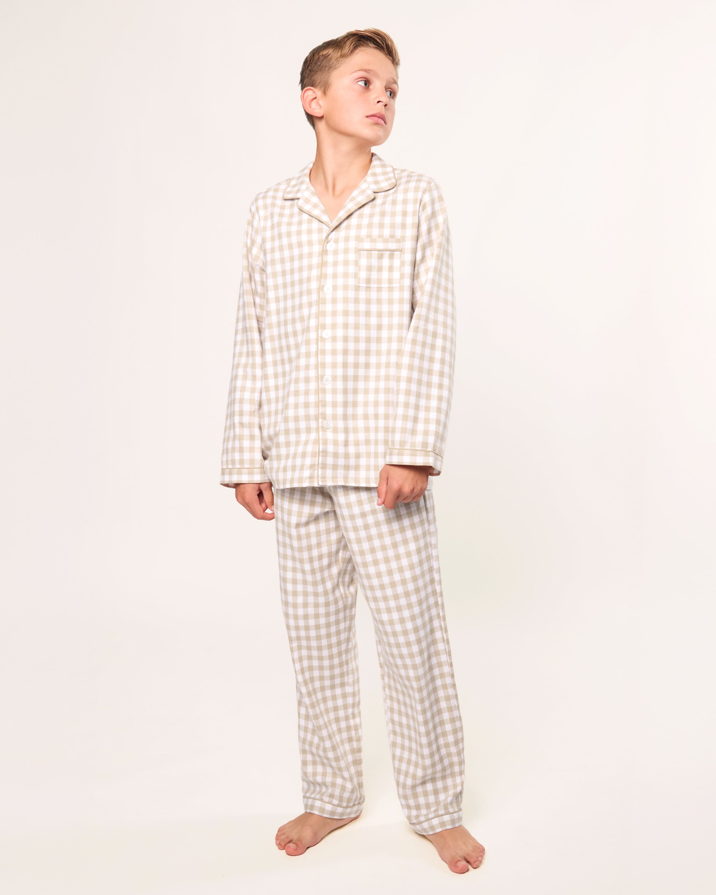 Kid’s Twill Pajama Set in Camel Gingham