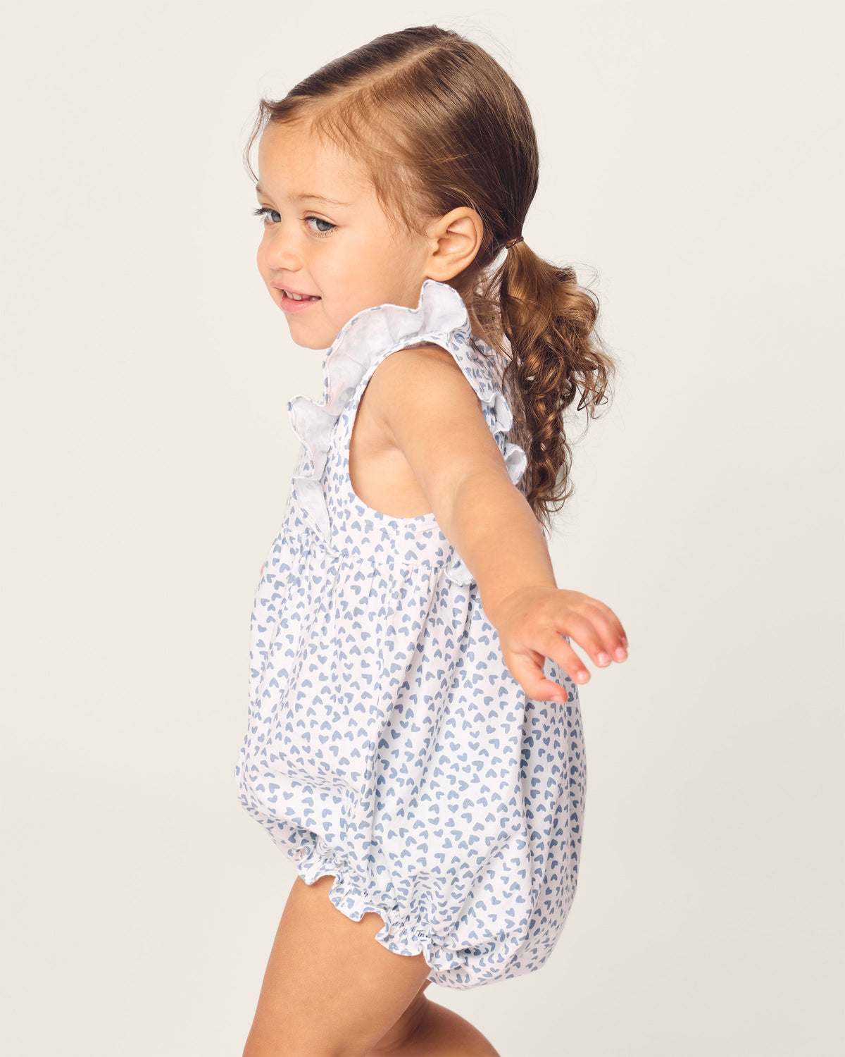 Baby’s Twill Ruffled Romper in Bluehearts