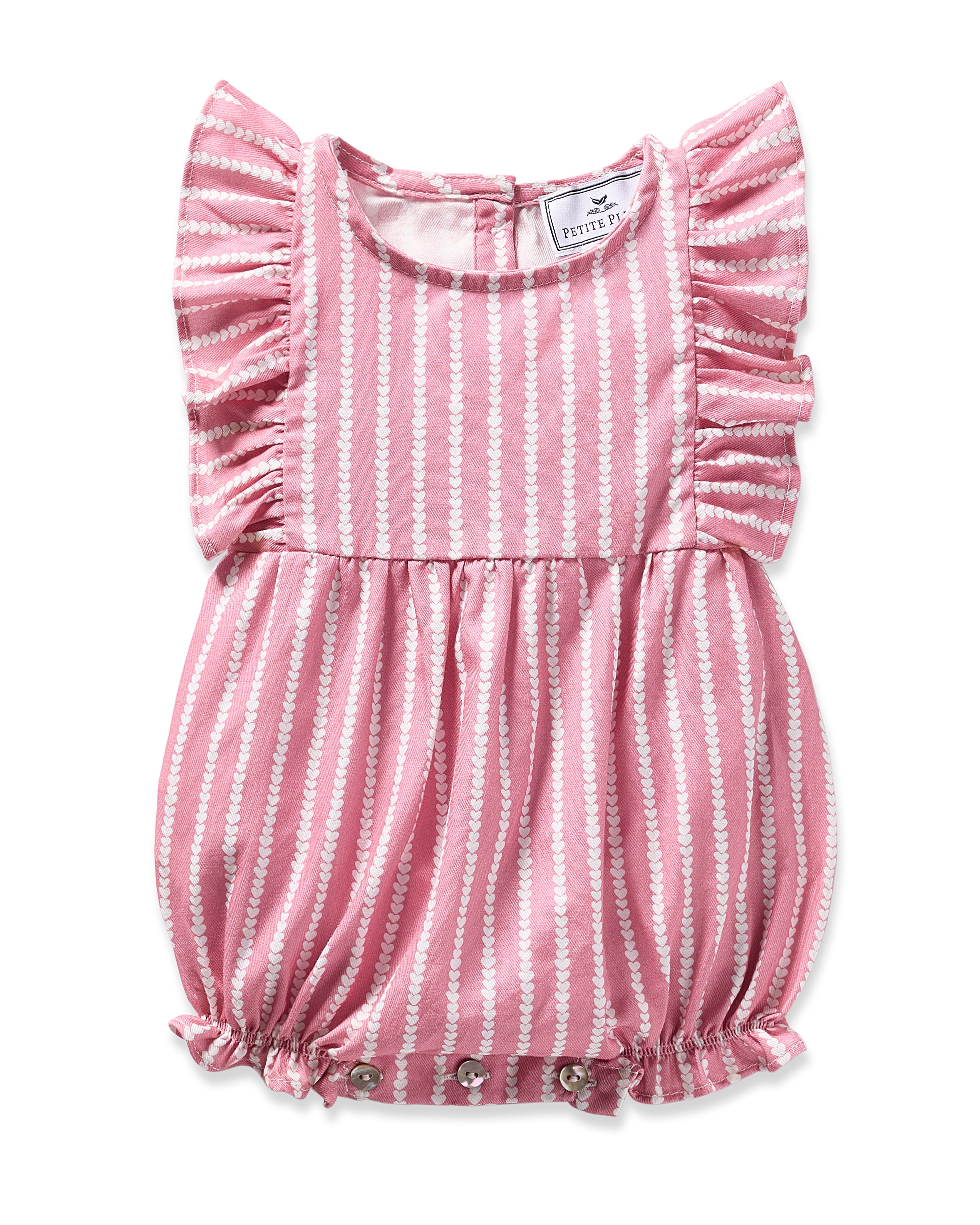 Baby’s Twill Ruffled Romper in Love Lines