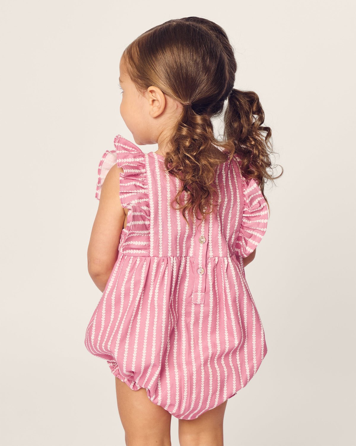 Baby’s Twill Ruffled Romper in Love Lines