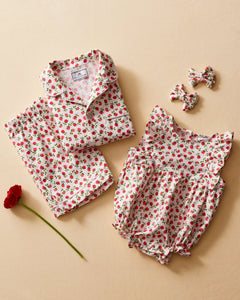 Baby’s Twill Ruffled Romper in Petite Petals