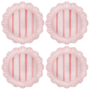 Cabana Stripe Melamine Dinner Plate, Set of 4 in Coral