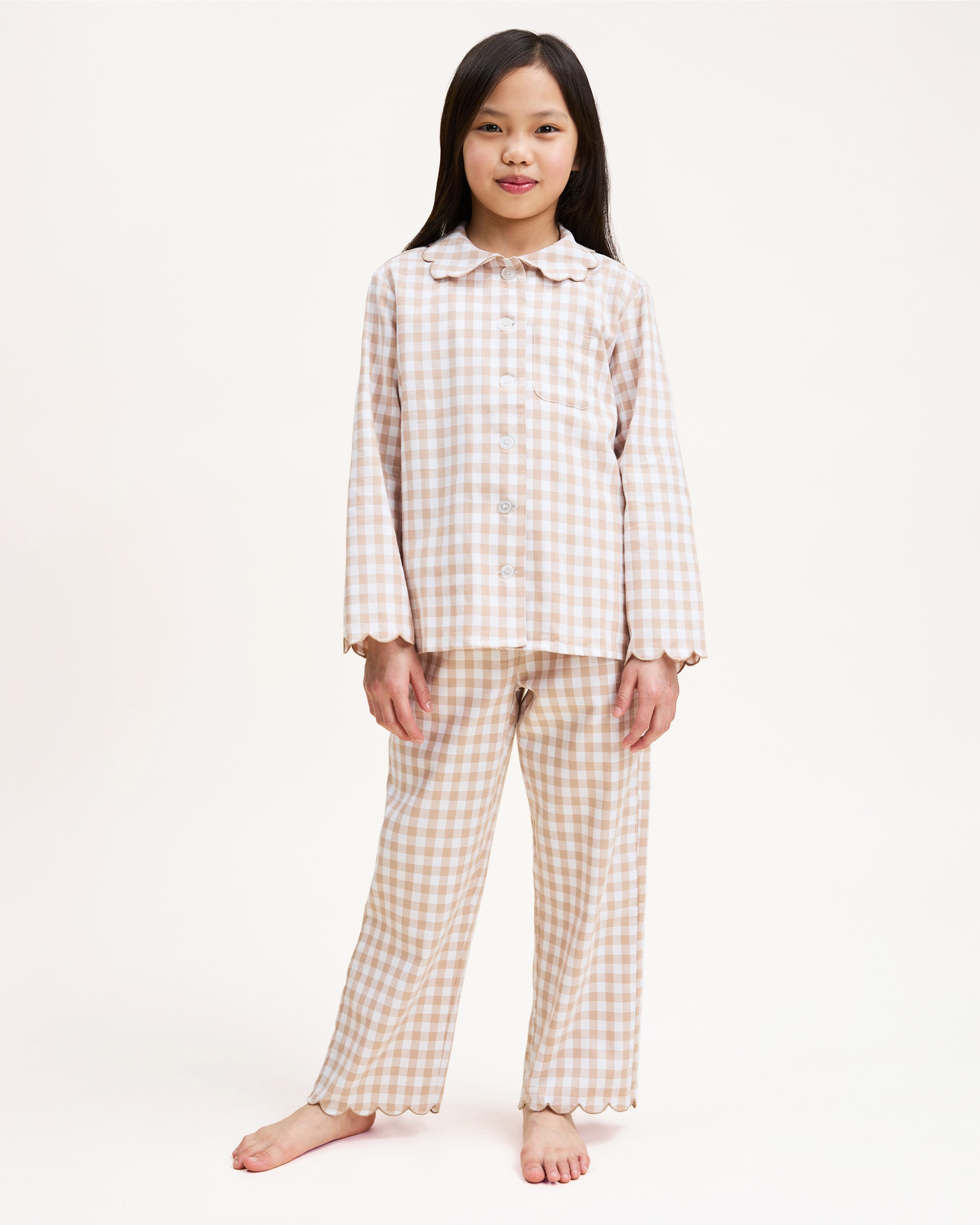 Kid’s Twill Colette Pajama Set in Camel Gingham