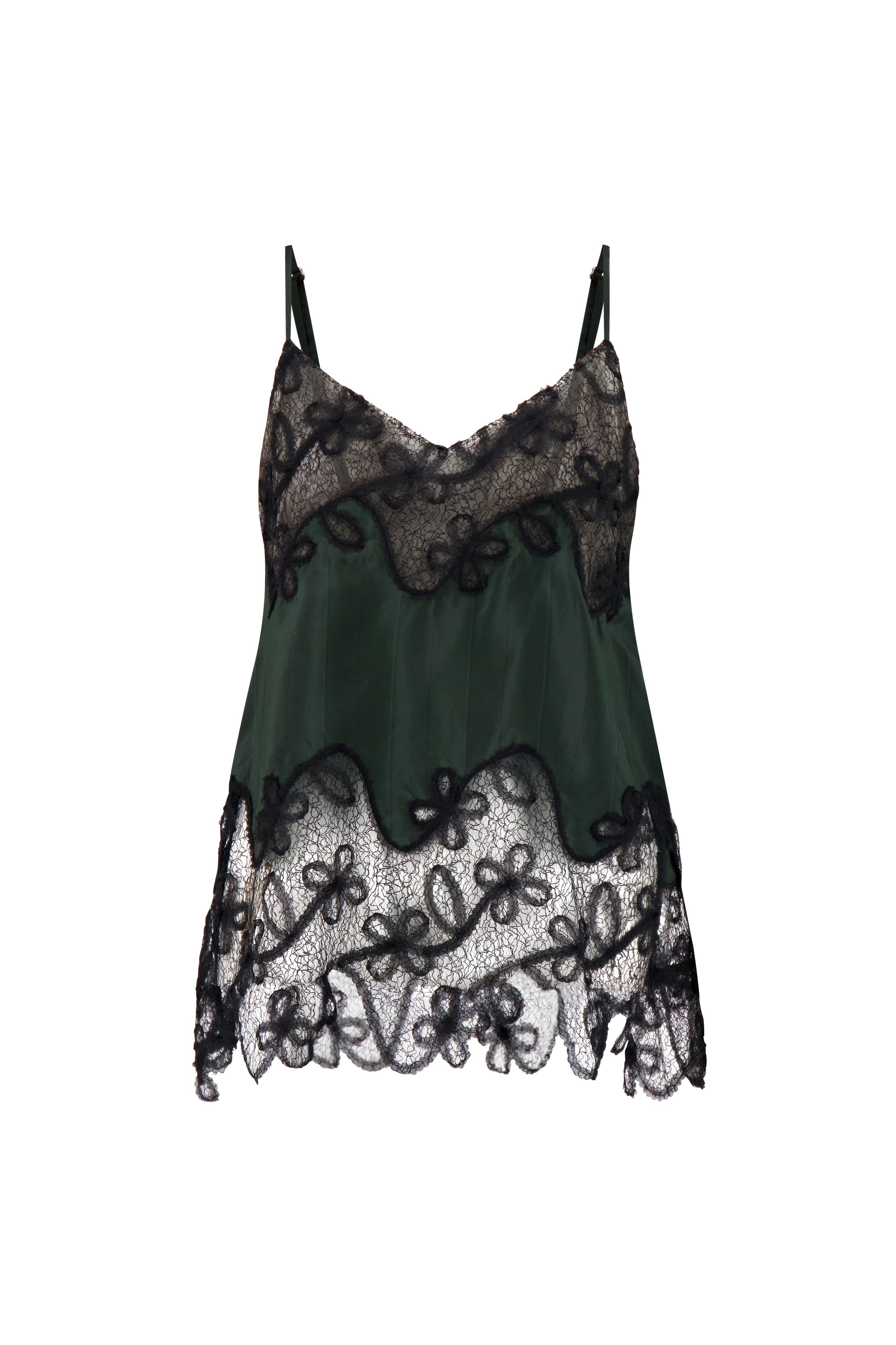 Pinstripe Camisole with Lace Inlay in Pine