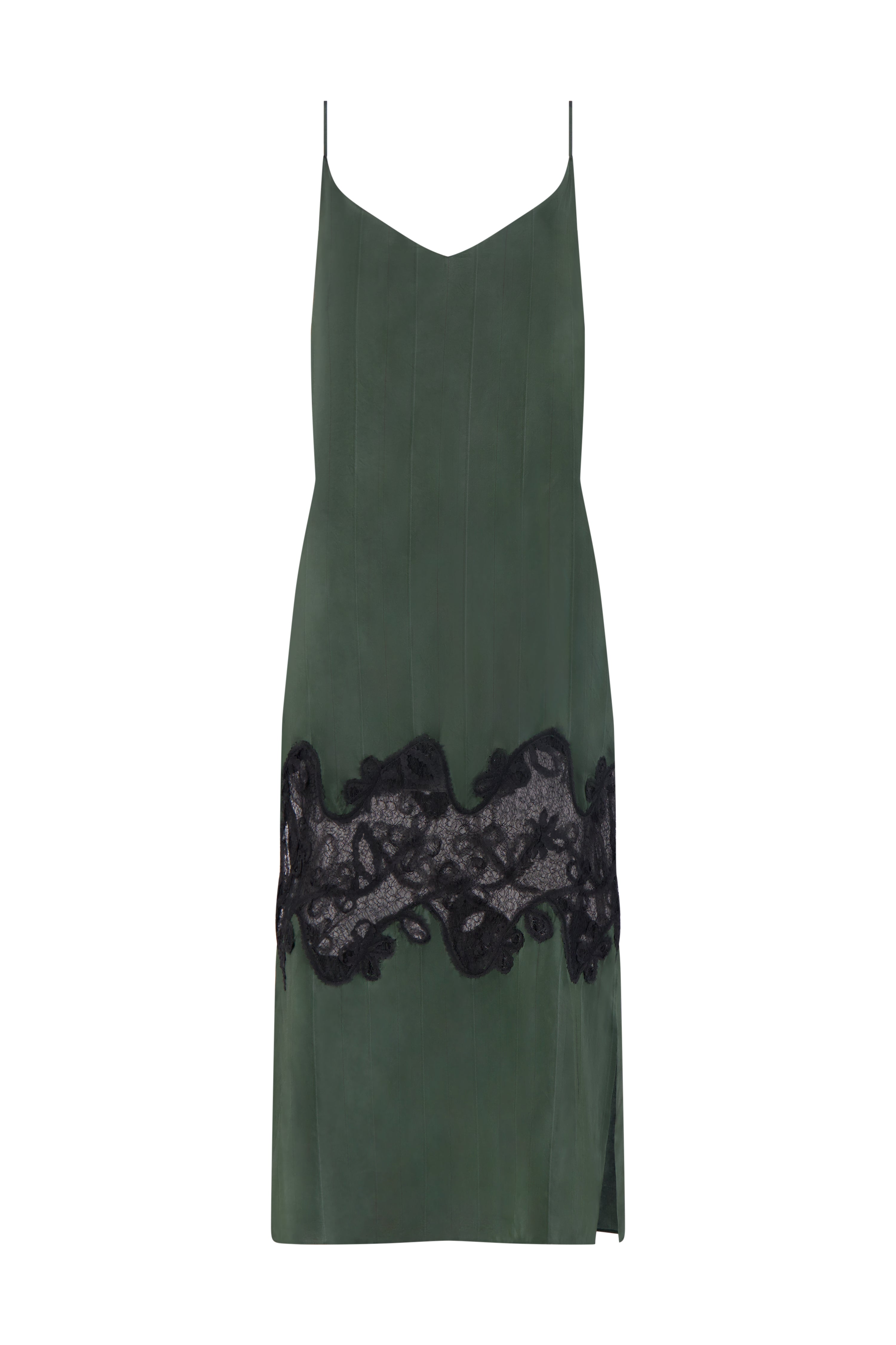 Pinstripe Slipdress with Lace Inlay in Pine