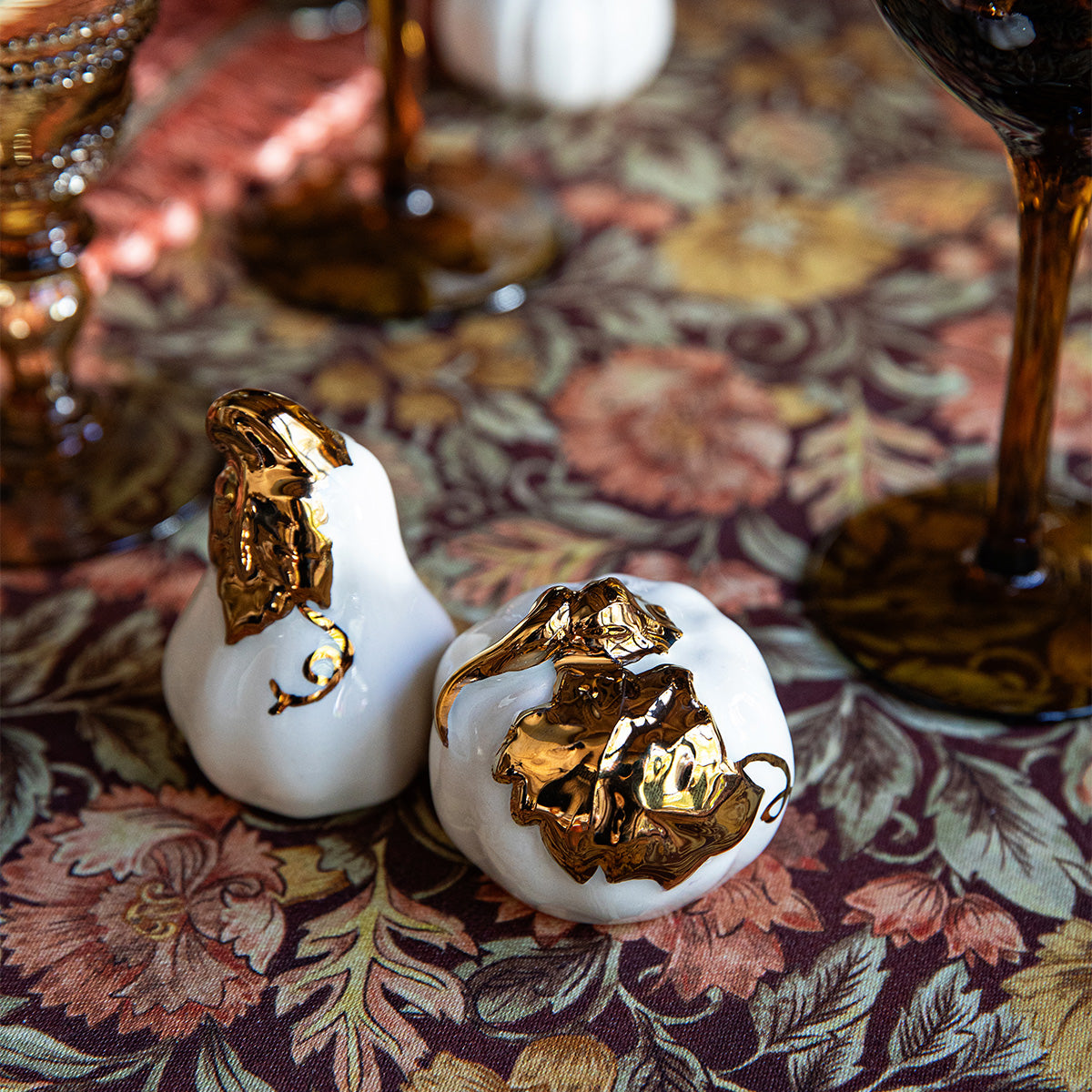 Forest Walk Pumpkin Salt & Pepper Shakers in Gold