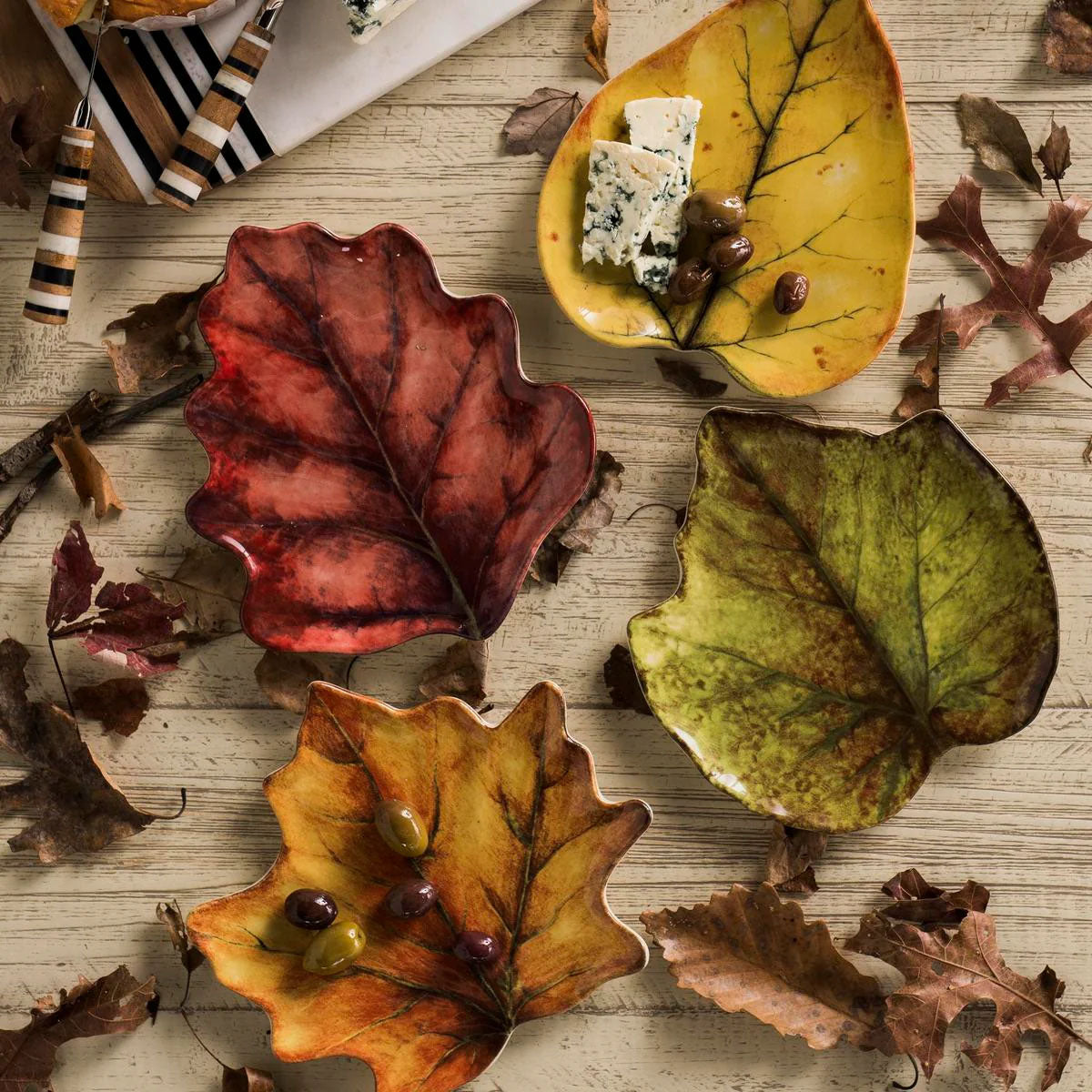 Forest Walk Leaf Plate Assorted in Café Au Lait, Set of 4