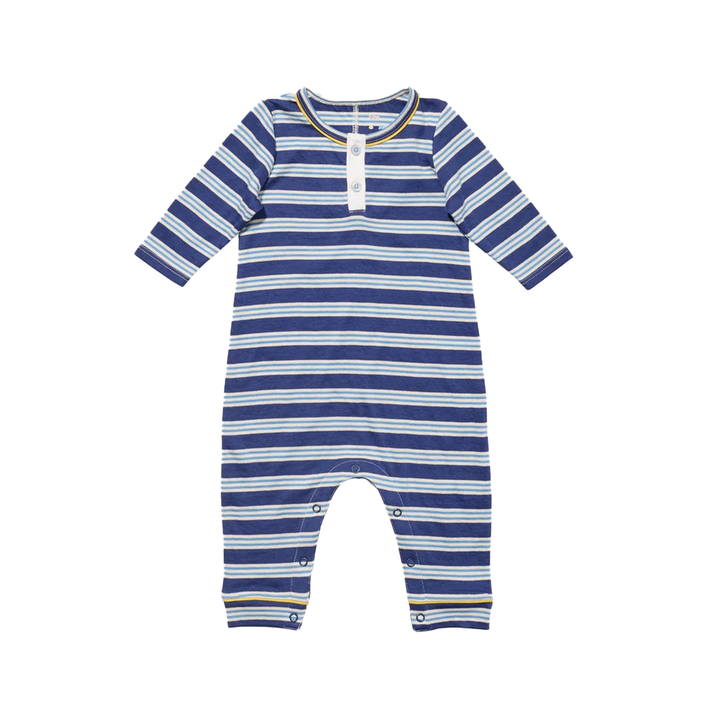 Campbell Romper in Navy Twin Stripe