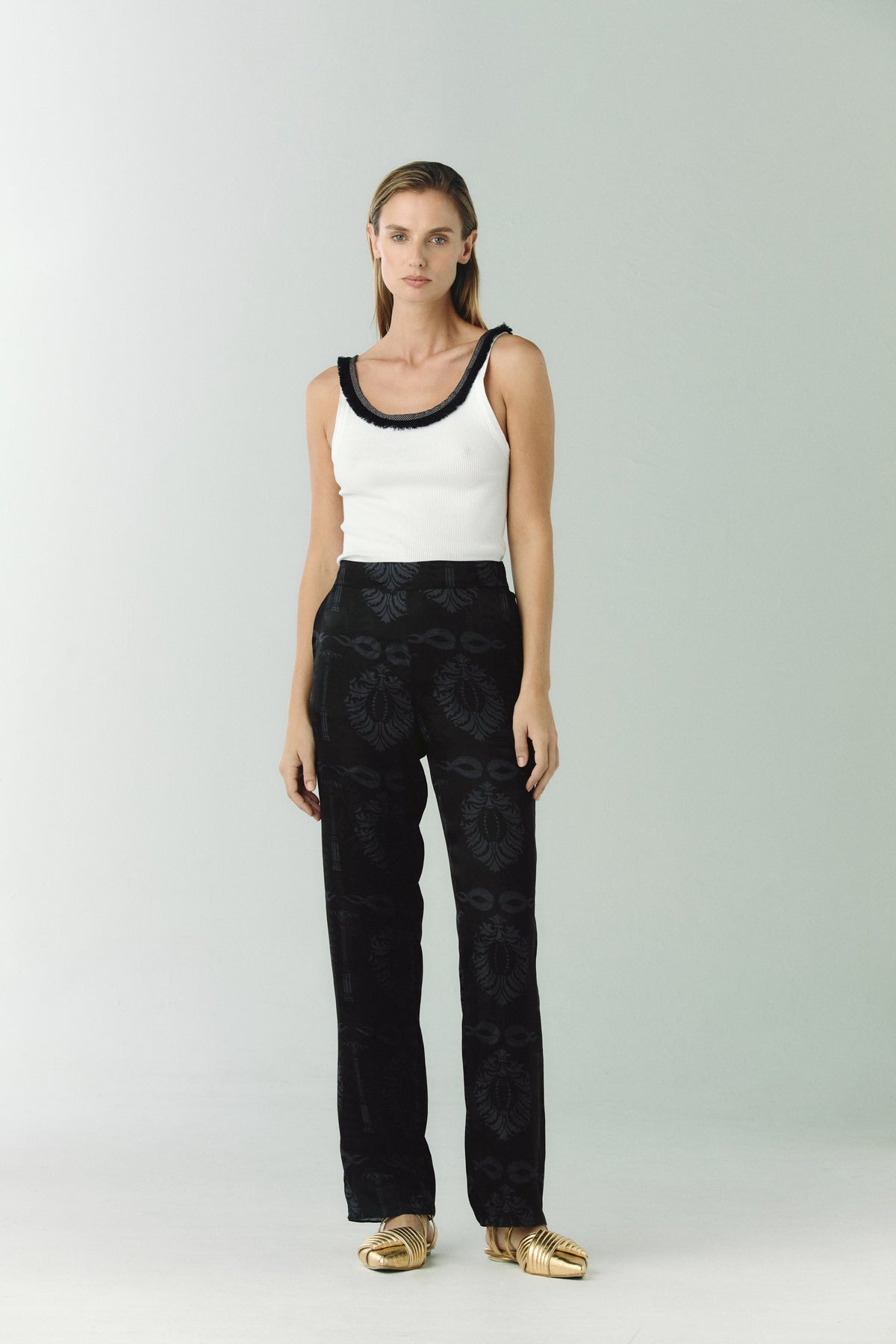 Santo Tomas Silk Jacquard Pants in Black