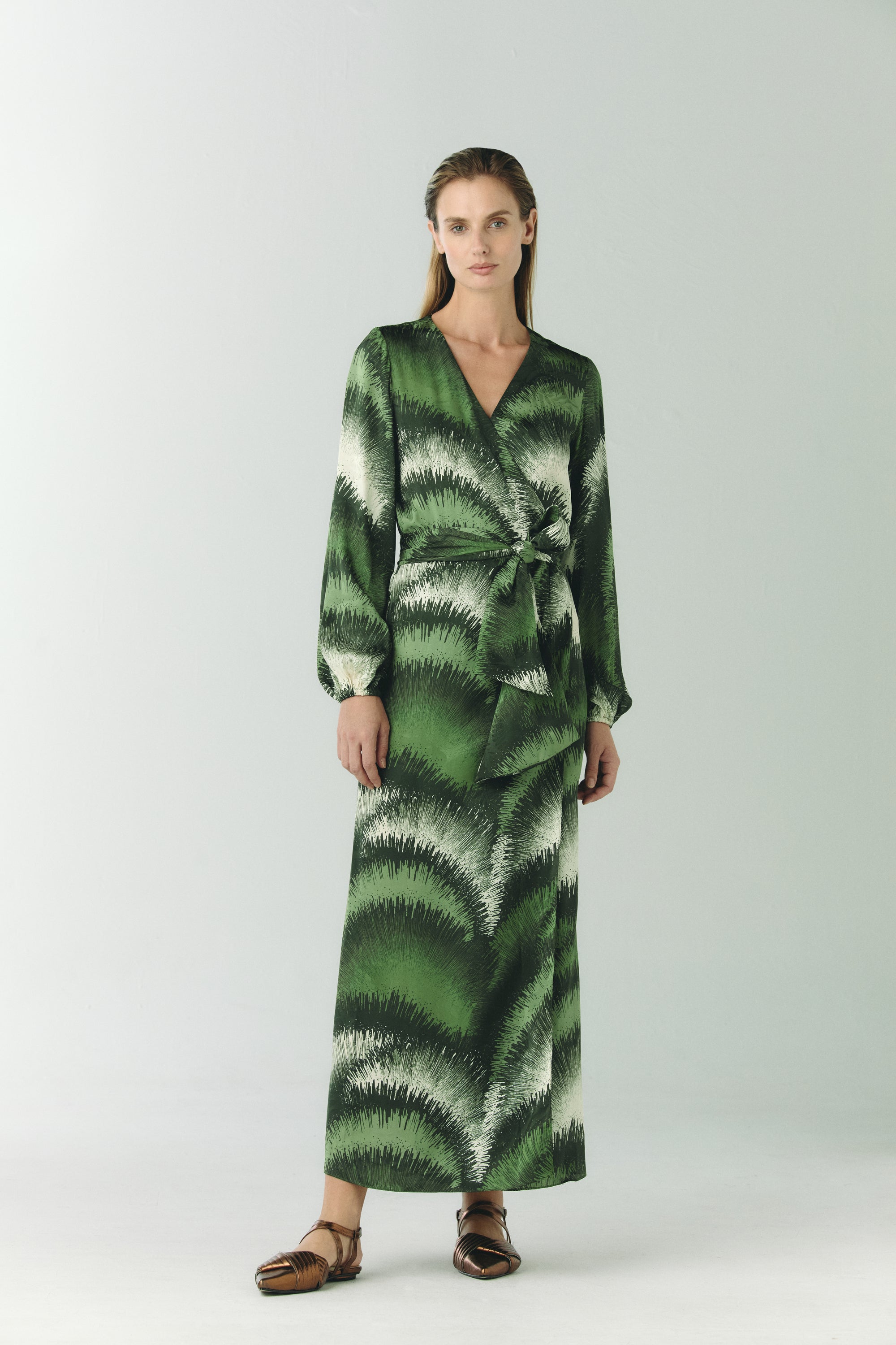 Tertulia Silk Jacquard Maxi Dress in Green Brushed