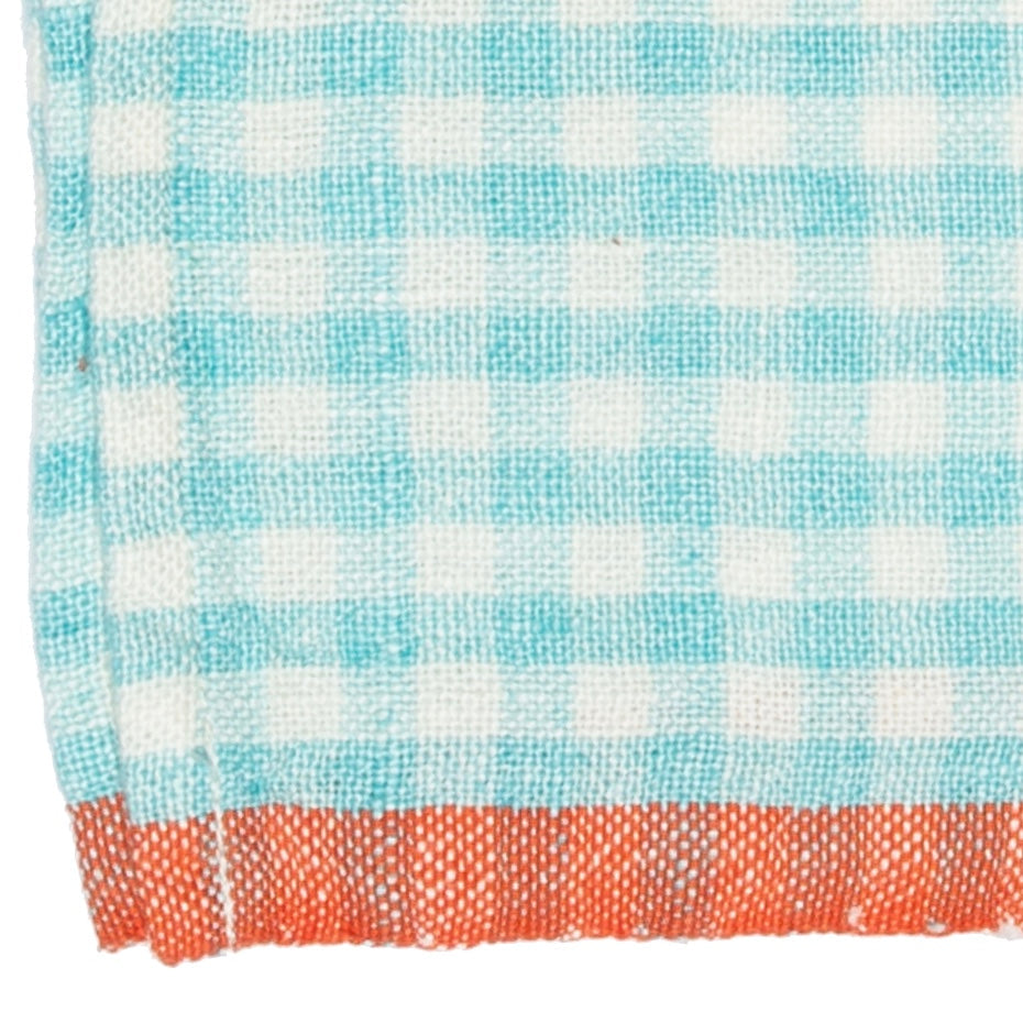 Two-Tone Gingham Towels in Aqua & Orange, Set of 2