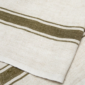 Marseille Tea Towels in Olive Green & Natural, Set of 2