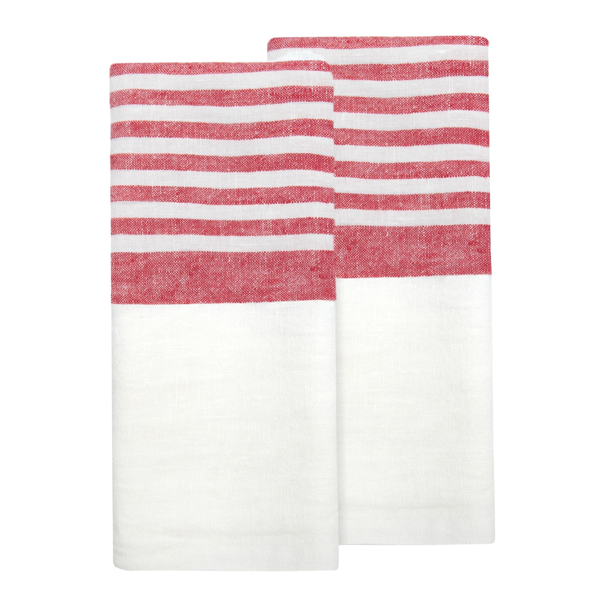 Brittany White Tea Towels in White & Red, Set of 2