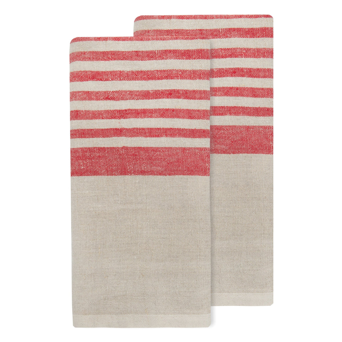 Brittany Natural Tea Towels in Natural & Red, Set of 2