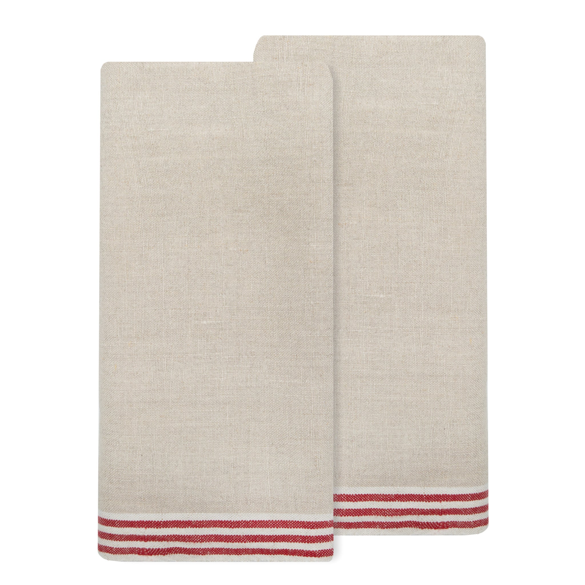 Alsace Natural Tea Towels in Natural & Red, Set of 2