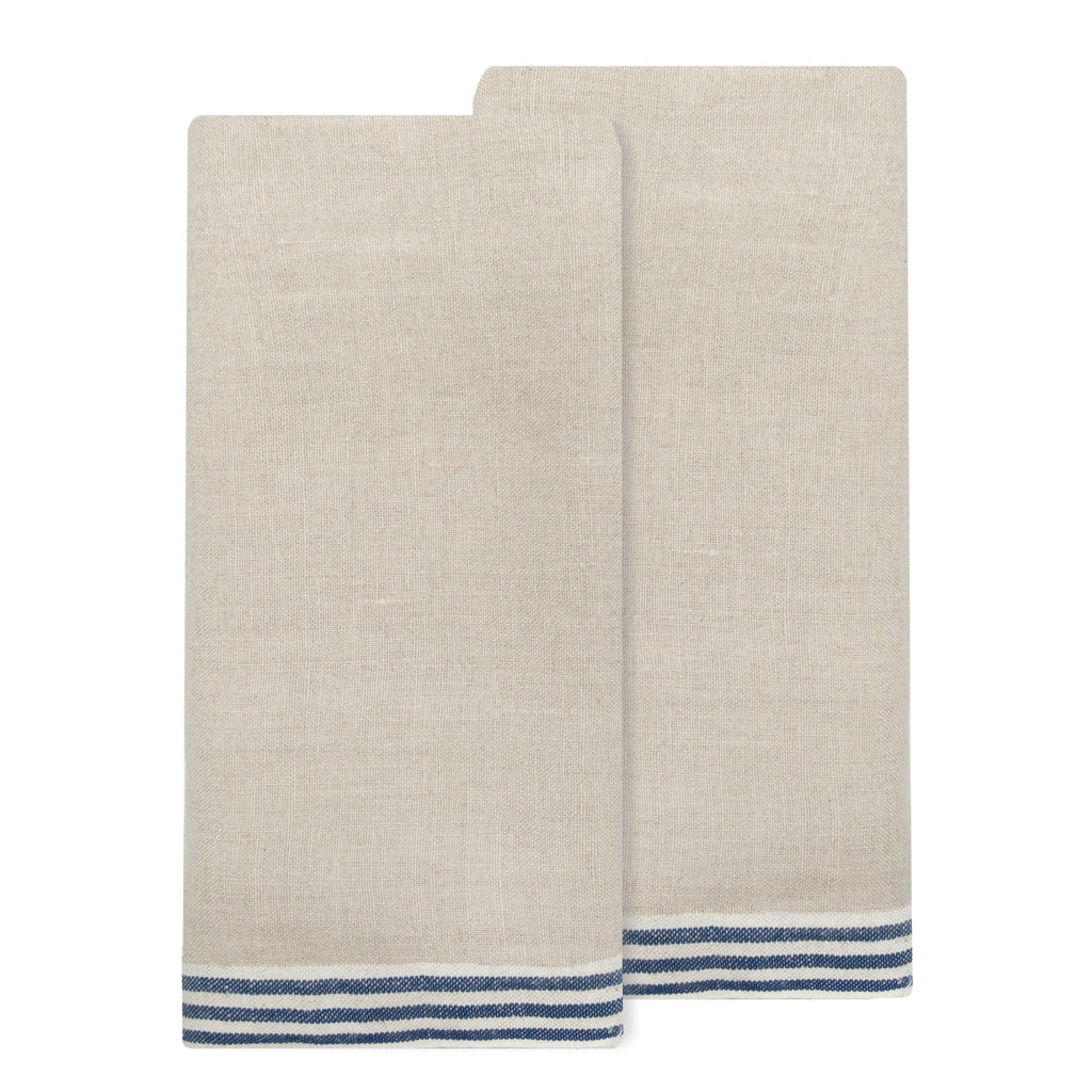 Alsace Natural Tea Towels in Natural & Blue, Set of 2