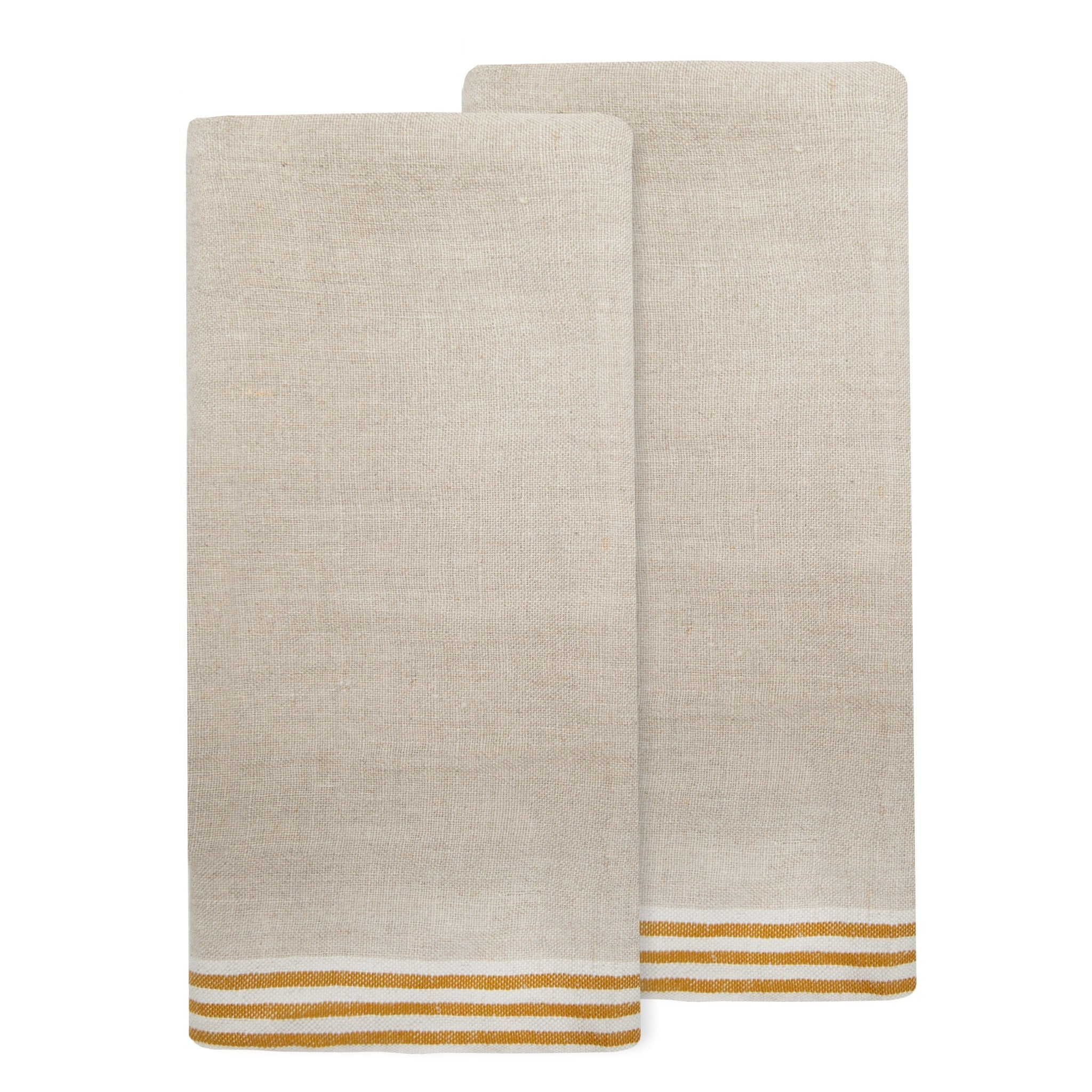 Alsace Natural Tea Towels in Natural & Mustard, Set of 2