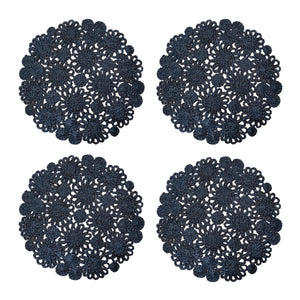 Daisy Jute 15" Round Placemat in Navy, Set of 4