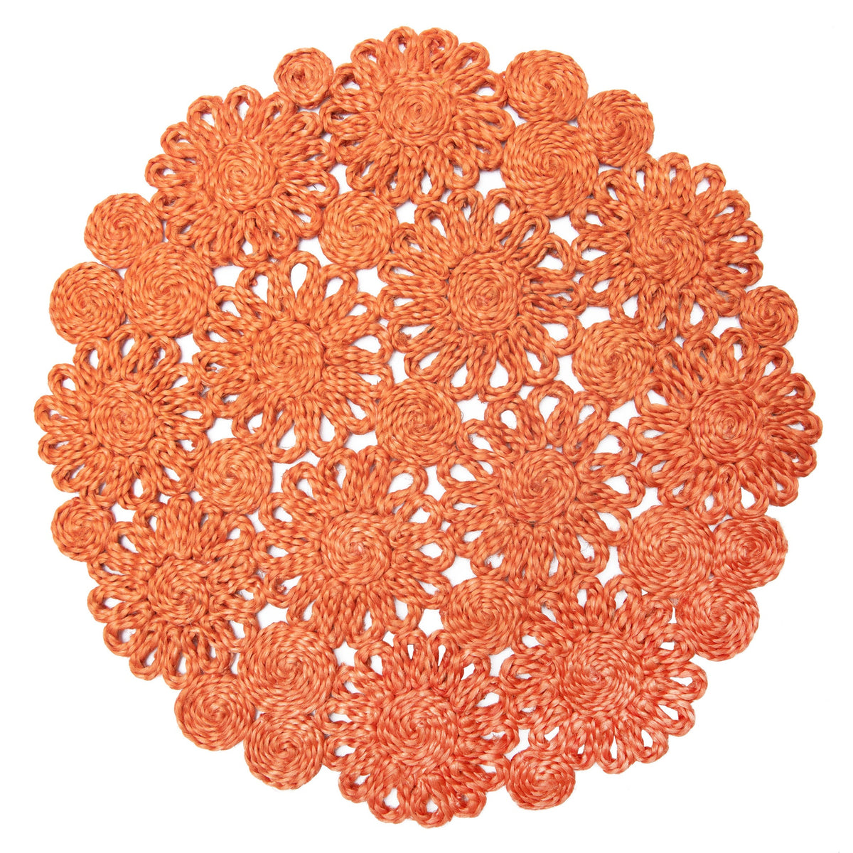 Daisy Jute 15" Round Placemat in Clementine, Set of 4