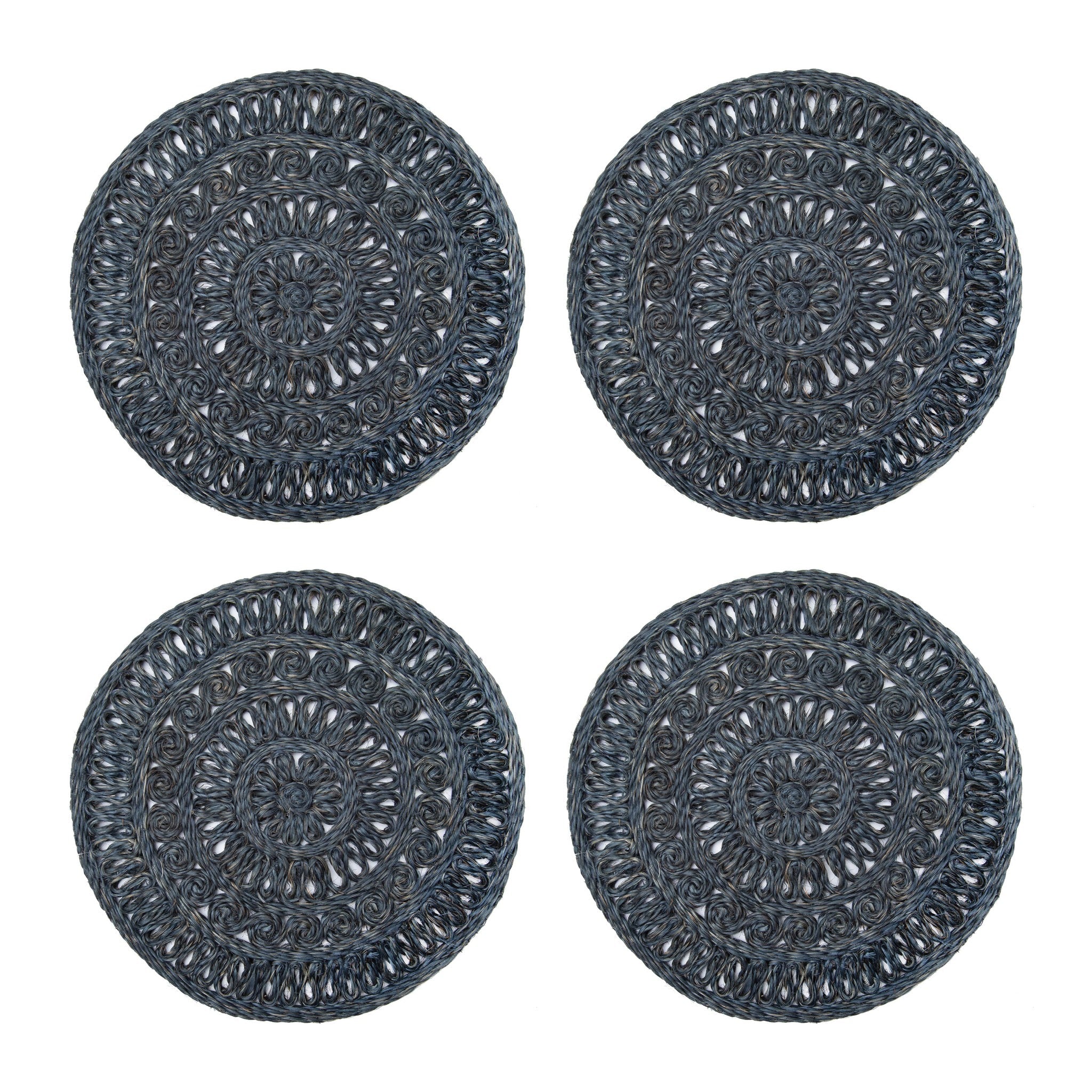 Circolo Abaca Round Placemat in Navy, Set of 4