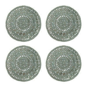 Circolo Abaca Round Placemat in Aqua, Set of 4