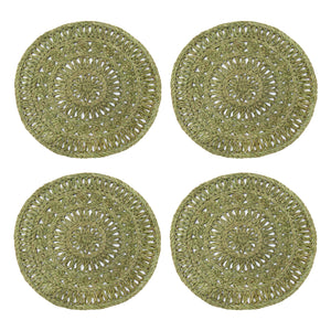 Circolo Abaca Round Placemat in in Olive Green, Set of 4