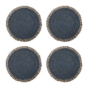 Loopy Abaca 15" Round Placemat in Navy & Natural, Set of 4