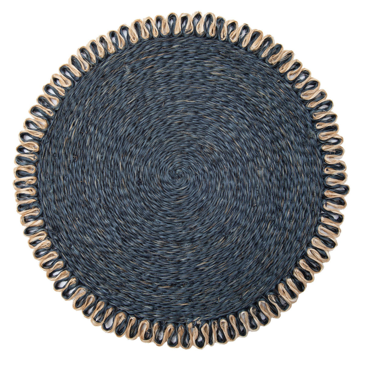 Loopy Abaca 15" Round Placemat in Navy & Natural, Set of 4