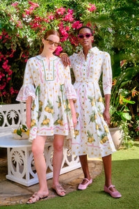 Carmel Cotton Kaftan Dress in Lemons and Jasmine